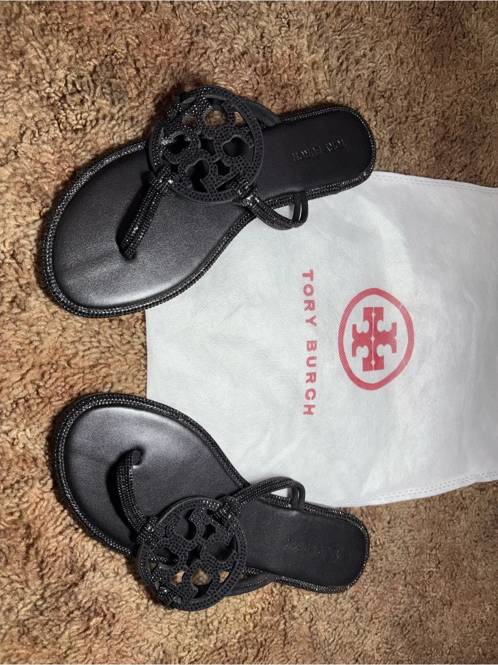 Tory Burch Black Miller Cutout Logo Thong Sandals